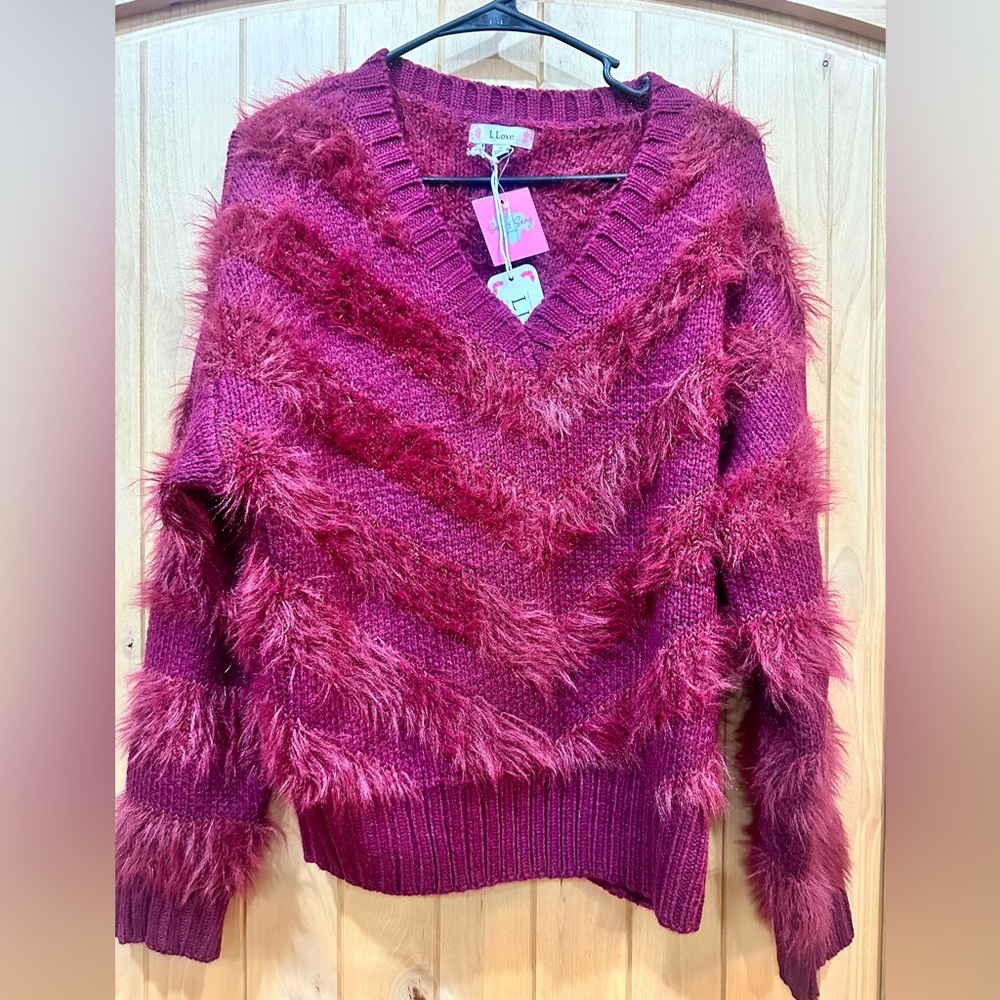 Fuzzy V-Neck Sweater